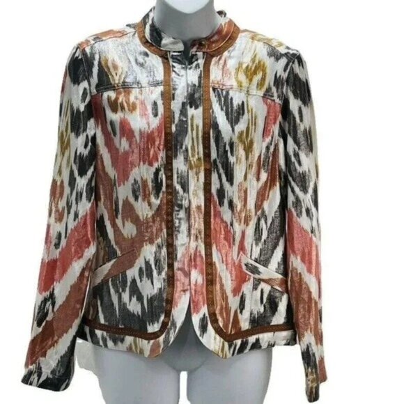 Chico's Ikat Shimmery Linen Jacket Women's Size - Picture 7 of 7